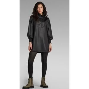 G-Star Raw Ruffle Neck Embro Dress Black Streetwear Women's Sz Sm